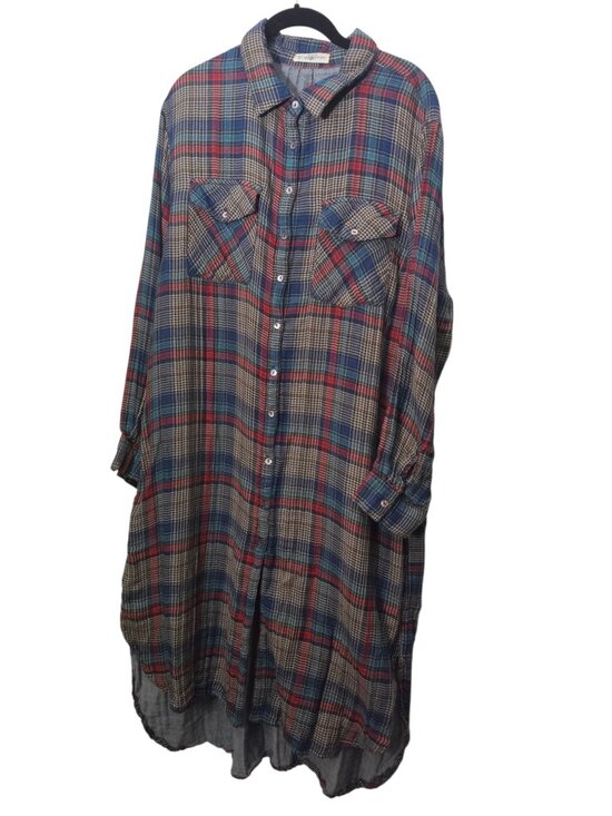 NATURAL LIFE Dresses & Skirts - Natural Life Cooper Shirt Navy Red Plaid Cotton Dress Sz XL